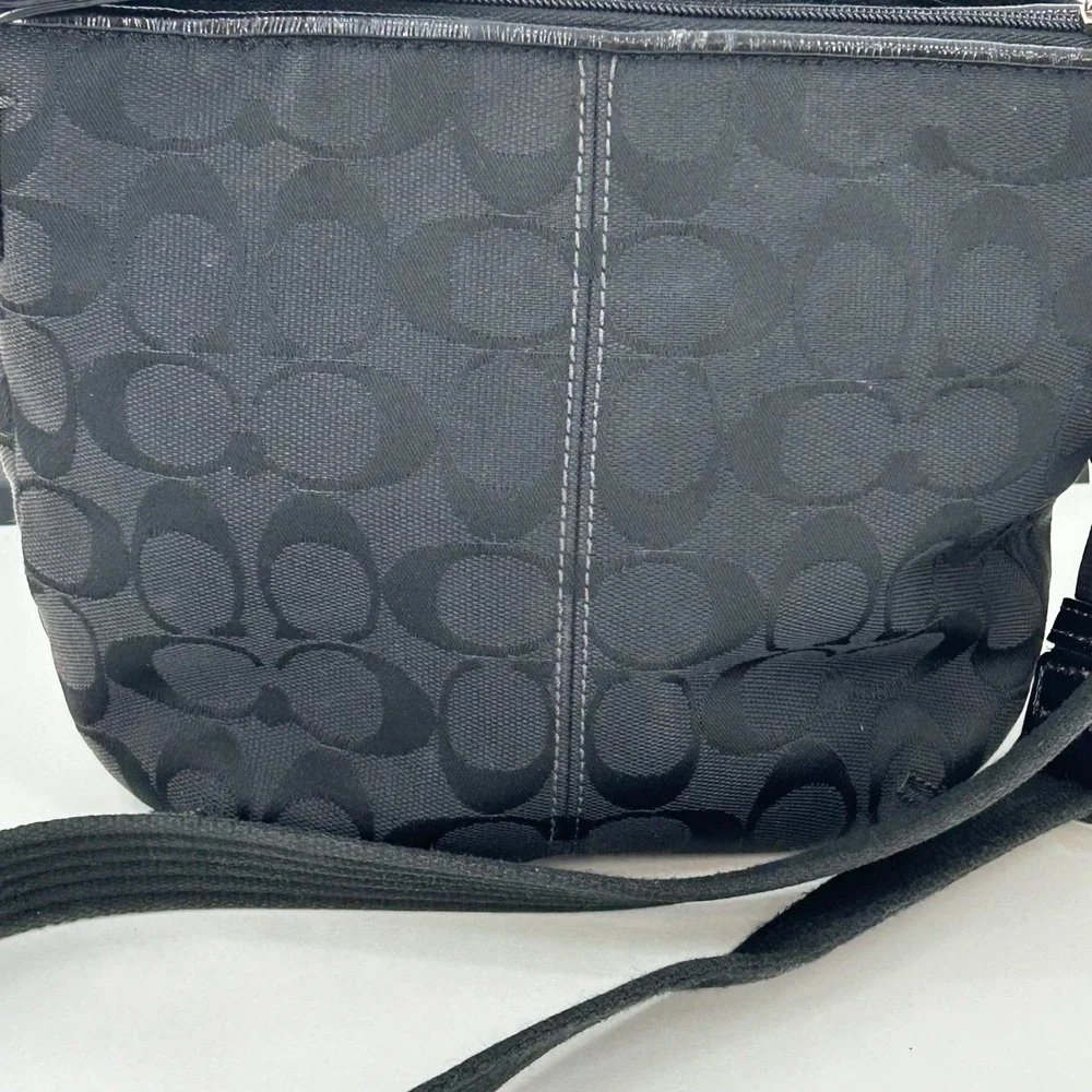 Coach Black Jacquard Signature Print‎ Crossbody Bag Adjustable Strap Small